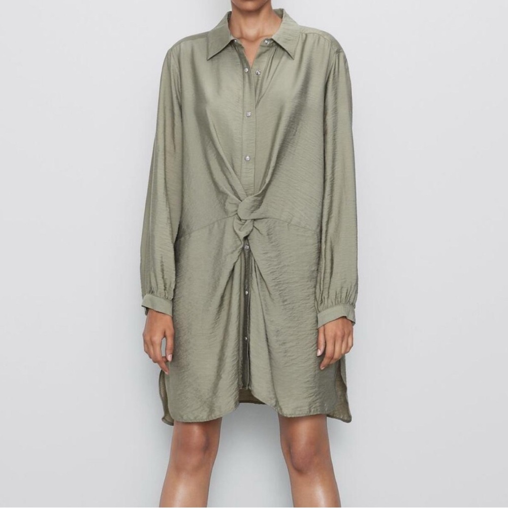 Zara sage green front knot dress size  XS